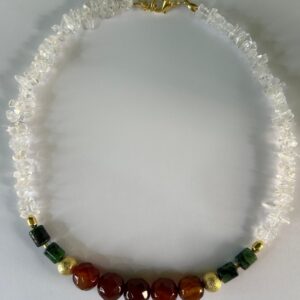 Colar cristal, contas de esmeraldas e ágata de fogo 32€ tam.